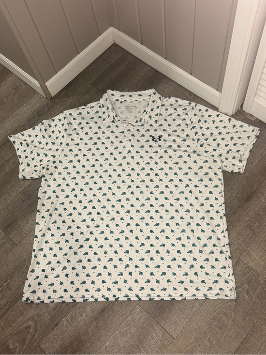Under Armour Other - Under Armour White Polo with Green Micro Print - Men’s Short Sleeve 3XL